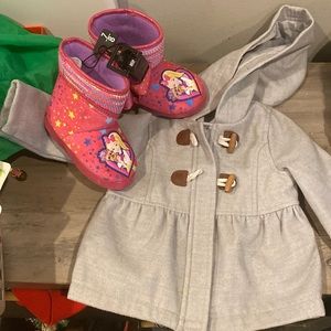 Old navy pea coat with size 7/8 slipper boots